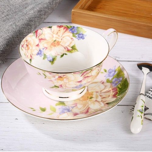 Pink Floral Tea Cup and Saucer Set, Bone China Tea Set, Coffee Cup,