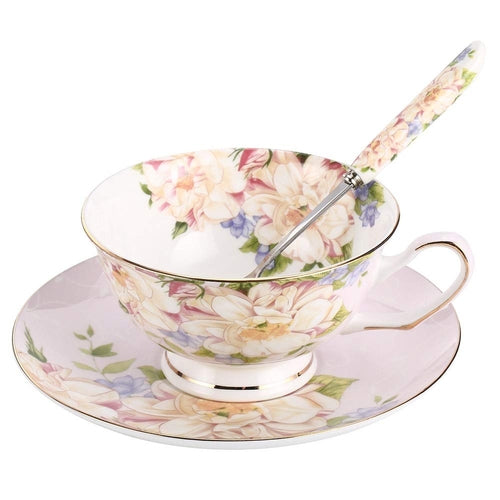 Pink Floral Tea Cup and Saucer Set, Bone China Tea Set, Coffee Cup,