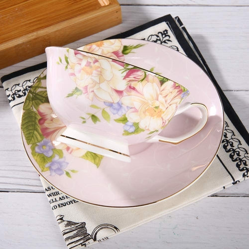 Pink Floral Tea Cup and Saucer Set, Bone China Tea Set, Coffee Cup,