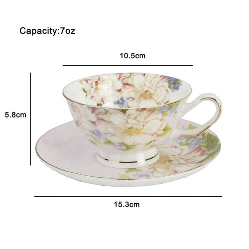 Pink Floral Tea Cup and Saucer Set, Bone China Tea Set, Coffee Cup,