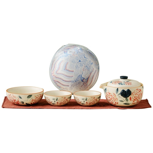 Portable Travel Tea Set – Yanmian White Porcelain Gold Rose Ruyi