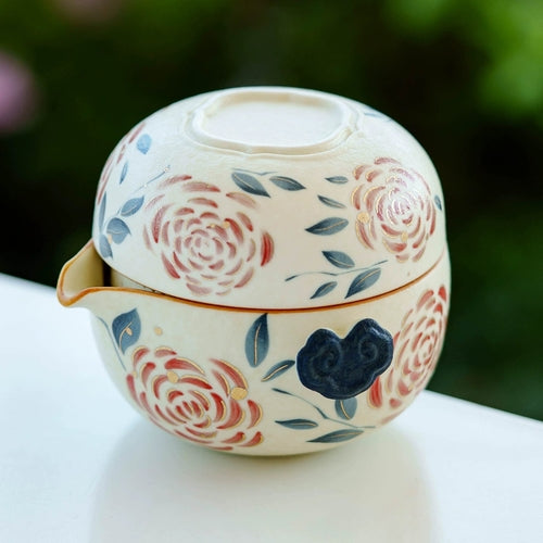 Portable Travel Tea Set – Yanmian White Porcelain Gold Rose Ruyi