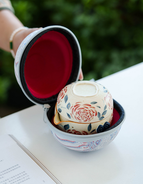 Portable Travel Tea Set – Yanmian White Porcelain Gold Rose Ruyi