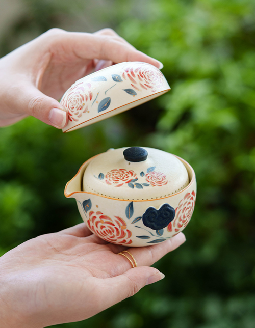 Portable Travel Tea Set – Yanmian White Porcelain Gold Rose Ruyi
