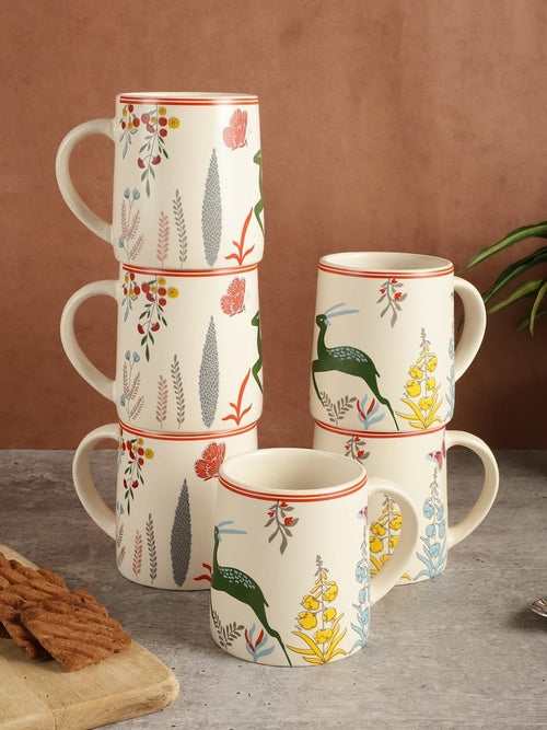 Matte Printed Ceramic Tea Mug Set of 6